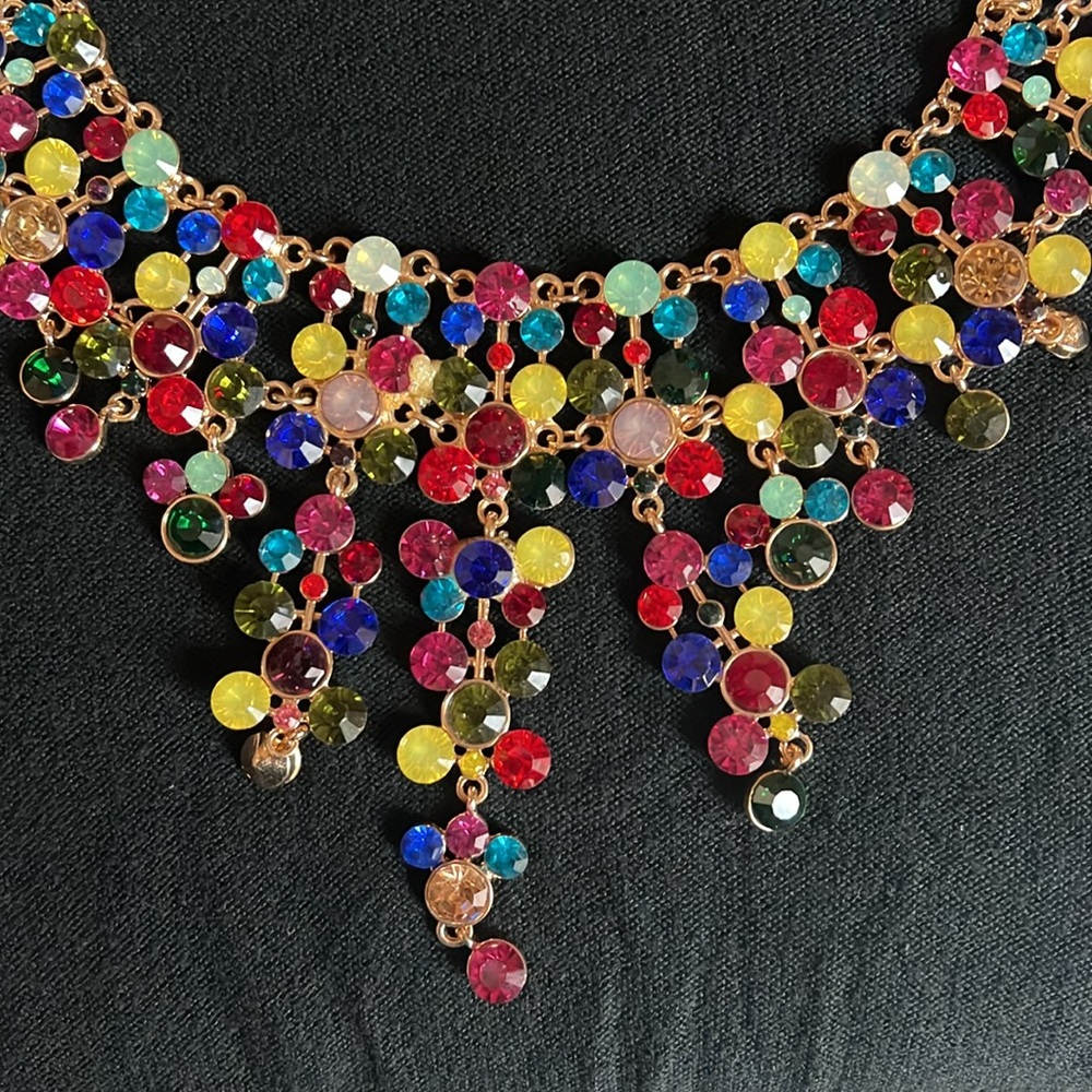 Multicolored Stone Gold Statement Neckless Beauti… - image 2